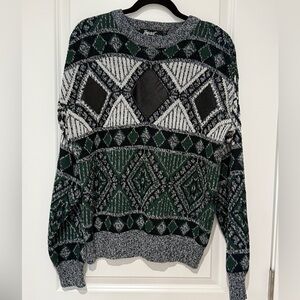 Impact Vintage Knit Crewneck Sweater with Leather Patch Detail